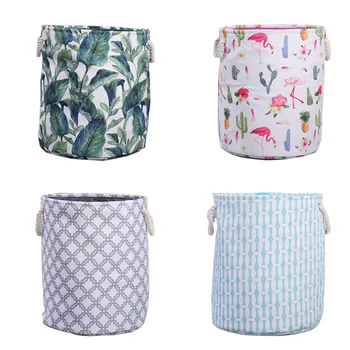 

High Quality Cotton And Linen Kids Toys Clothes Storage Bucket EVA Thick Folding Laundry basket Waterproof Debris Basket