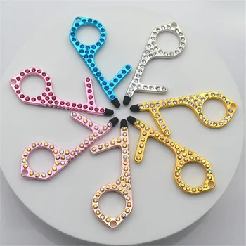 

Touch Screen Buttons Zinc Alloy Diamond EDC Door Opener Hygiene Hand Antimicrobial Contactless Portable Door Opener Keychain