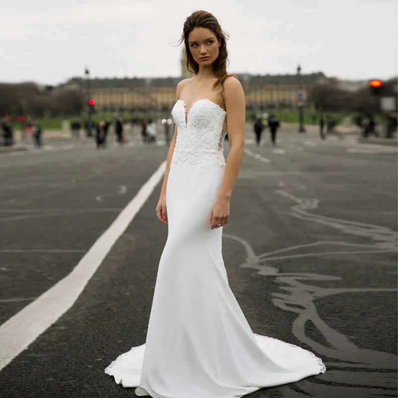 Eighte Свадебные платья Бохо Милая Аппликация Bodycon спинки сексуальные свадебные наряды Русалка свадебное платье vestido casamento