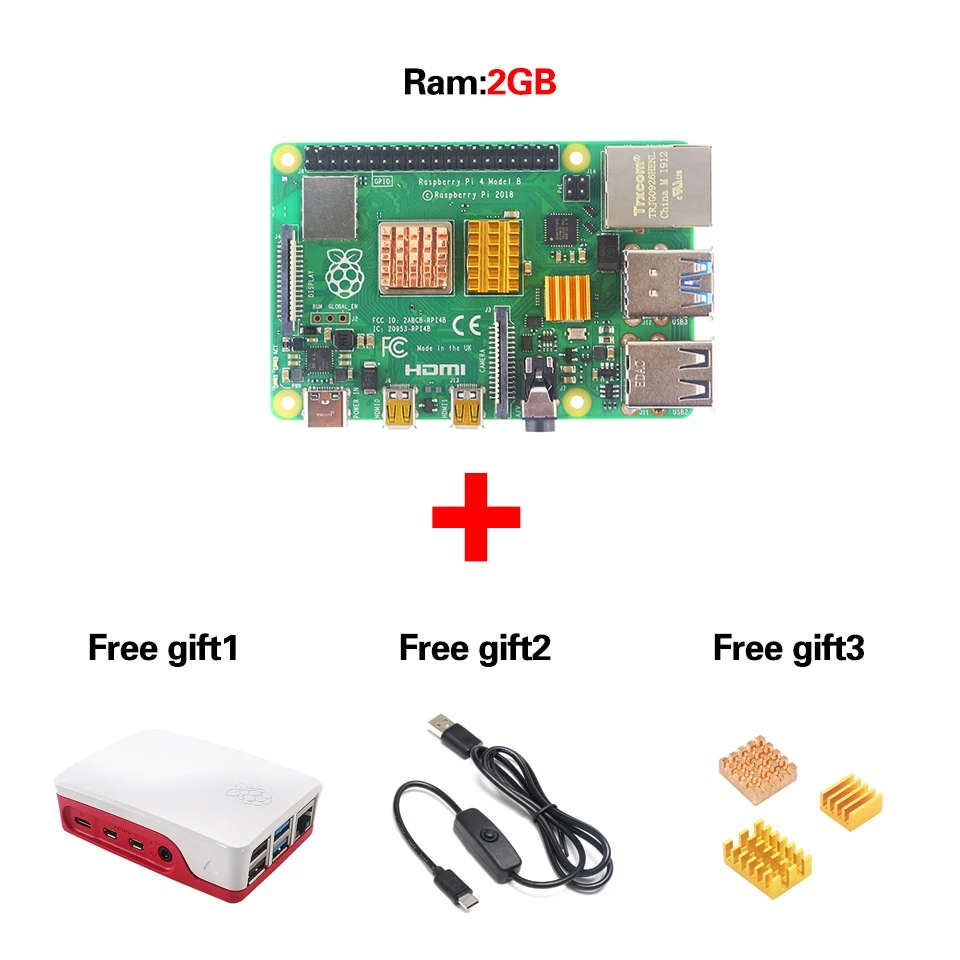 Ram 2GB Free gift S ROBOT Новинка официальный Raspberry Pi 4 Модель B макетная плата комплект ОЗУ 1 г/2 г/4 г 4 ядерный процессор 1,5 ГГц RPI7 - Цвет: Ram 2GB Free gift