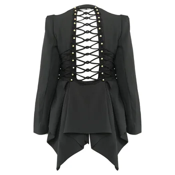 

IHOBBY Women Sexy Blackless Black Blazer Elegant Irregular Beads Fashion V Neck Hollow Out Long Sleeve Autumn Women Clothing