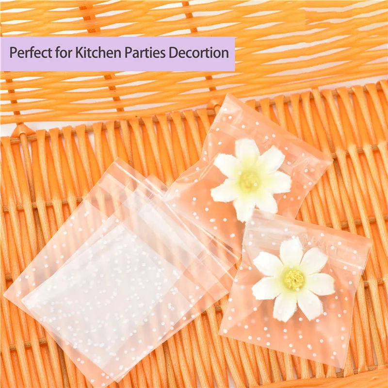 100pcs Plastic Transparent Cellophane Bags Polka Dot Candy Cookie Gift Bag with DIY Self Adhesive Pouch Celofan for Party | Дом и сад