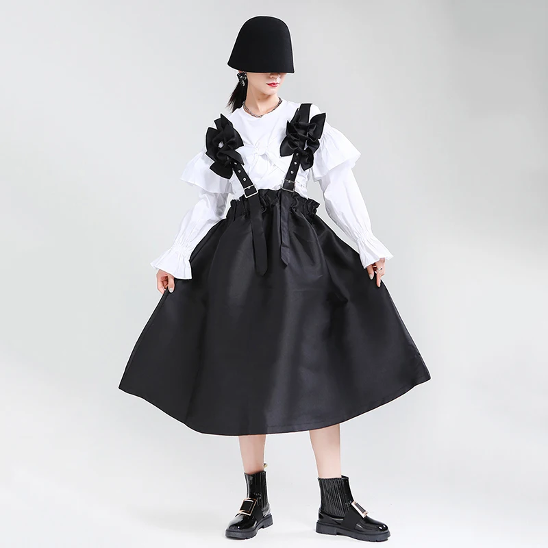 [EAM] Women Black Bow Split Joint Buckle Temperament Dress New Sleeveless Loose Fit Fashion Tide Spring Autumn 2020 1Z663