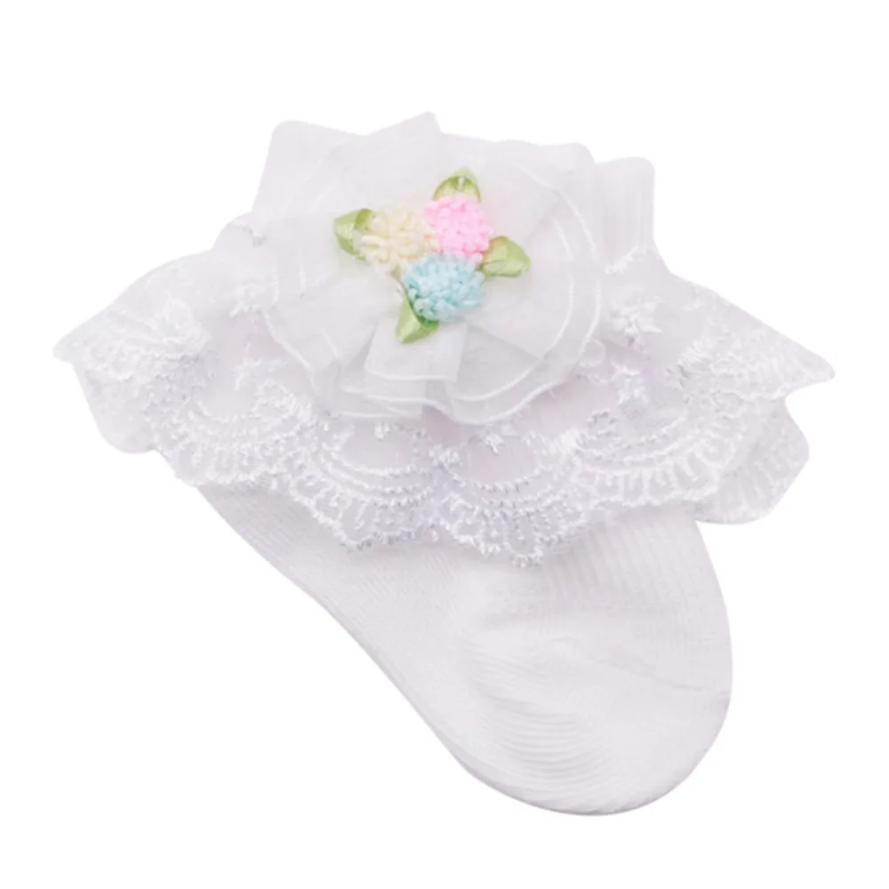 Хлопковые кружевные вечерние носки принцессы с цветочным принтом для маленьких девочек 0-12 месяцев