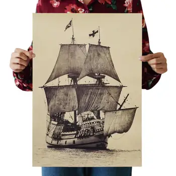 

Big Retro Sailboat Famous View Classic Photo Kraft Paper Bar Poster Wall Sticker Retro Decorative Painting 51.5x36cm
