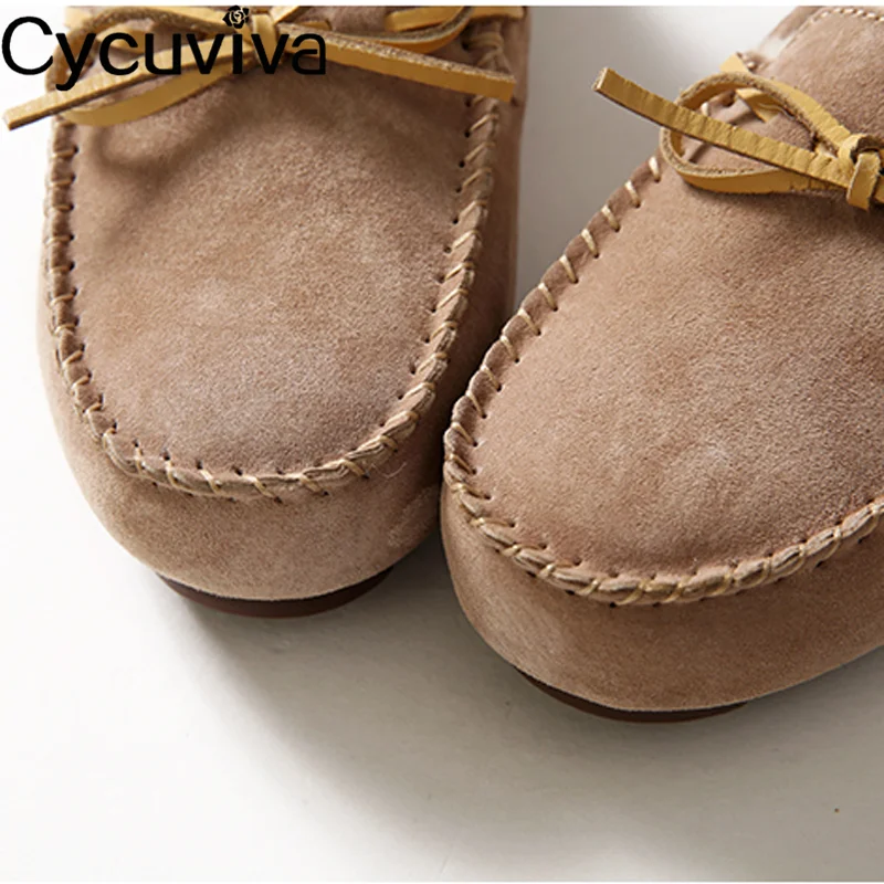 New Bow Wool Boots For Women Concise Slip On Casual Flat Shoes Woman Comfy Warm Runway Ankle Boots Natural Fur Winter Shoes