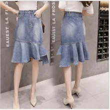 Милая женская юбка русалки, новинка, летние джинсовые юбки нестандартного размера плюс 3xl, модные джинсовые юбки ампир M328