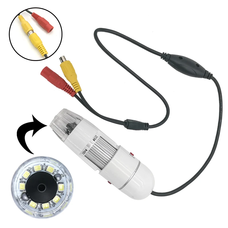 Portable 25X-400X Zoom TV AV Microscope Illuminated Digital Camera Microscope With 8 LED Lighting Magnifier 0.3MP with Stand