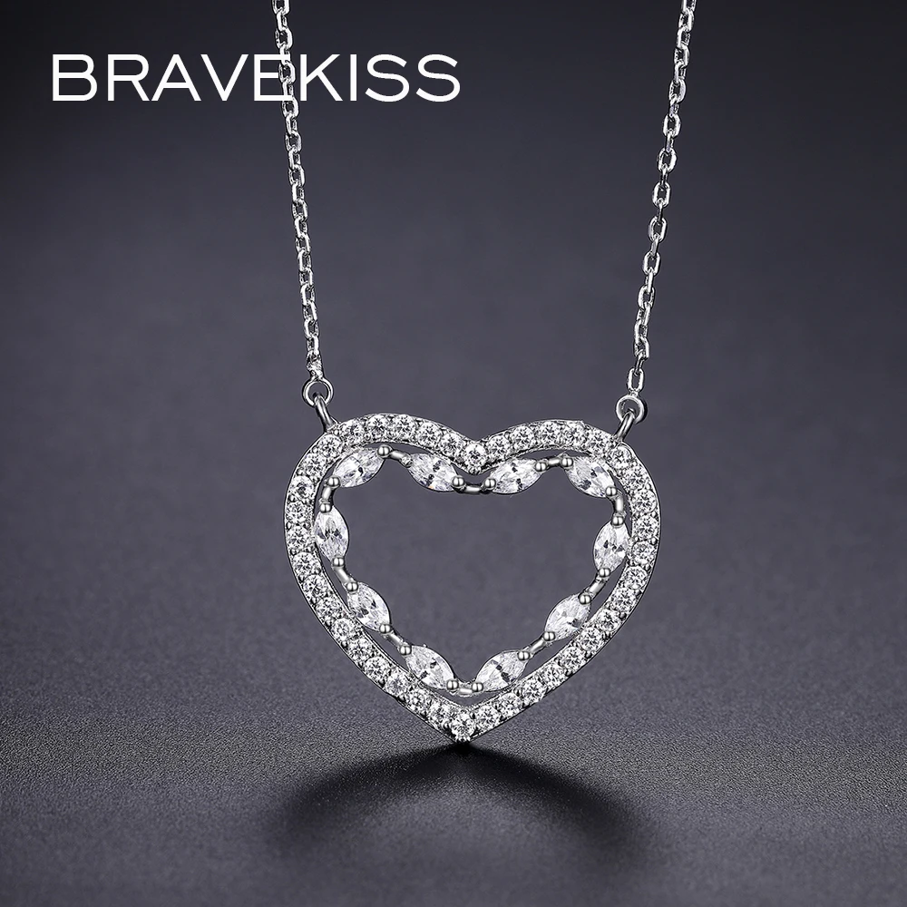 

BRAVEKISS Hollow Heart Necklaces Cubic Zircon Pendants Long Chain Necklaces for Women Party Gifts Statement Fashion Jewel UN0383