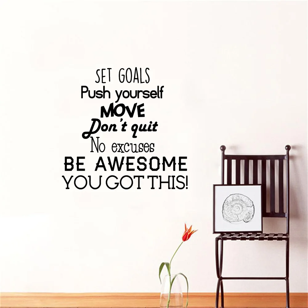 

Set goals push yourself move dont quit be awe Wall Sticker For Office Room Decoration Mural Kids Bedroom Decor Living Room House