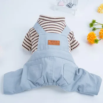 

Striped Design Blue Green Colors Warm Four Legs Dog Clothes for Autumn and Winter Pet Small Dog Thick Warm Overall Dogs Clothes