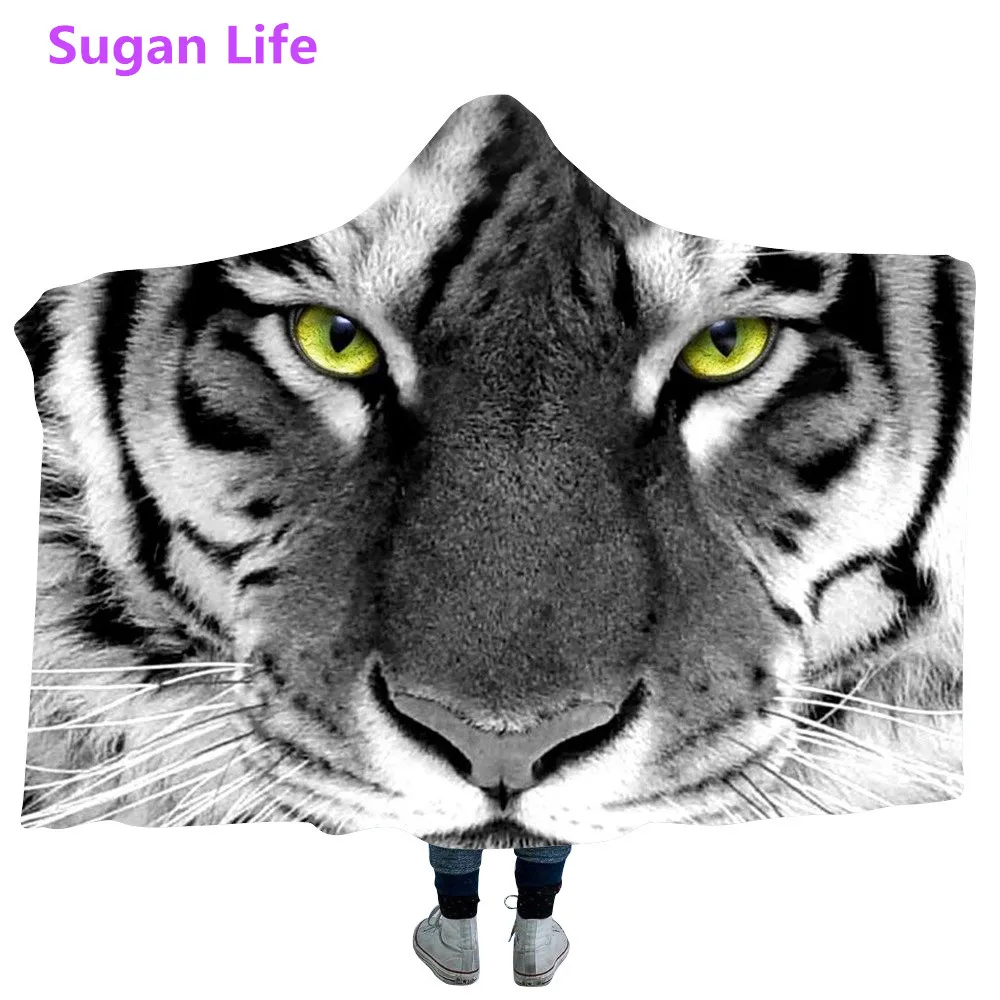 Одеяло с капюшоном Sugan Life мягкое флисовое покрывало рисунком цветных животных и