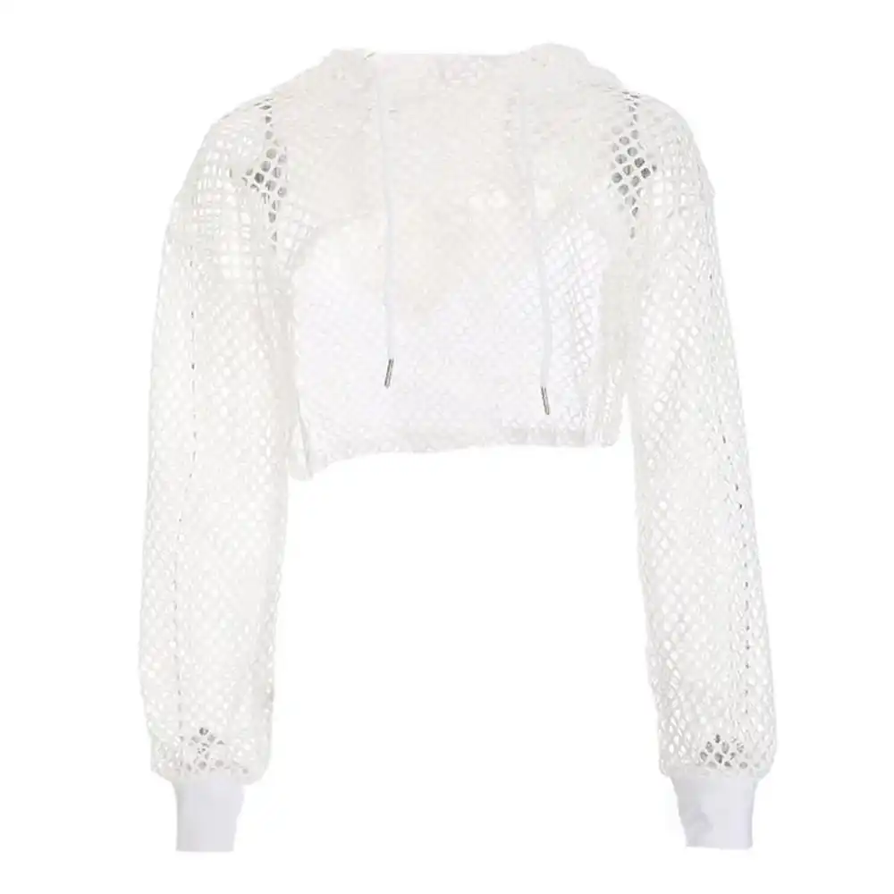 white fishnet hoodie