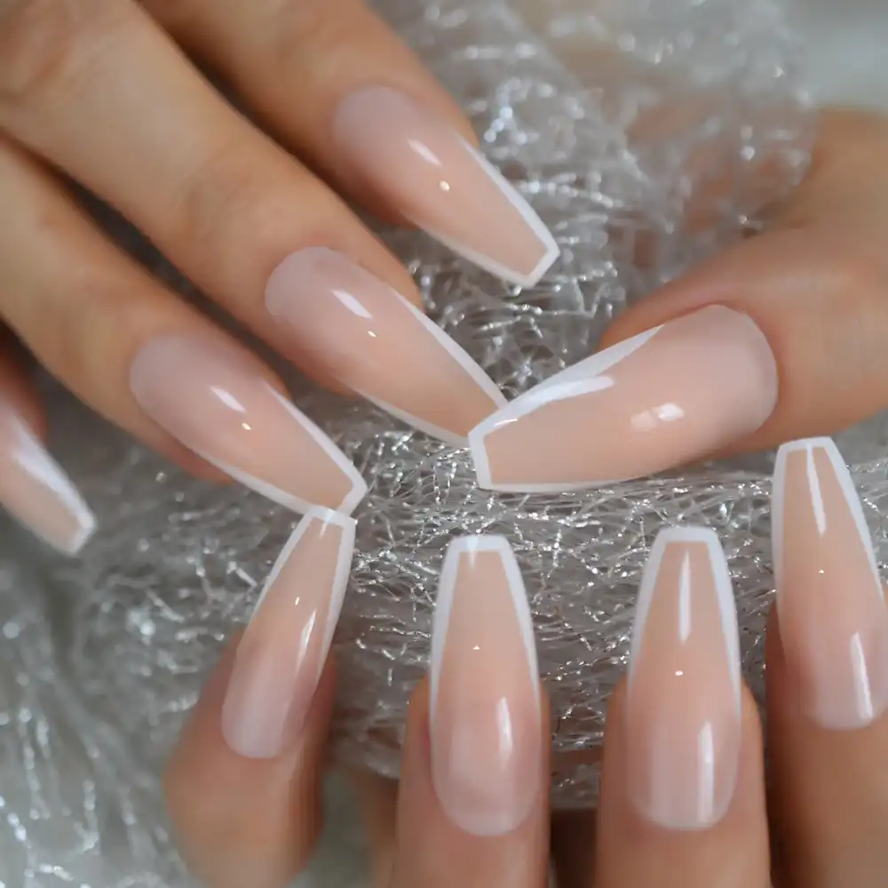 Glanzend Weiss Franzosisch Presse Auf Falsche Nagel Extra Lange Sarg Ballerina Form Uv Gel Nude Fingersnails Freies Klebebander 24 Stucke Falsche Nagel Aliexpress