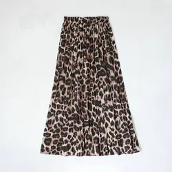 Leopardo estampado saia plissada feminina cintura alta elástica midi saias com forro a linha chiffon 3 cores 2022 outono streetwear