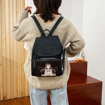 

New style backpack women's Korean fashion Pu women's bag retro college style leisure backpack