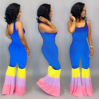 

3 Colors Sexy Sleeveless Jumpsuit Elegant New Gradient Color Strip Print Jumpsuit Loose Wide Trousers Leg Rompers