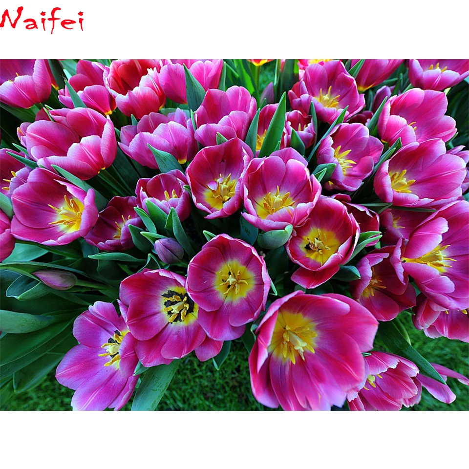 Полная квадратная/круглая алмазная живопись розовые Тюльпаны Пейзаж 3d Алмазная