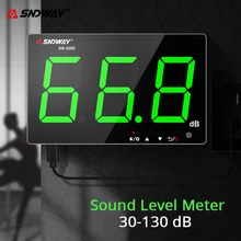 Sndway medidor de nível de som, montado na parede, 30-130 db, medidor de ruído, luz verde, digital, carregamento usb, decibel de medição monitoramento de ruído
