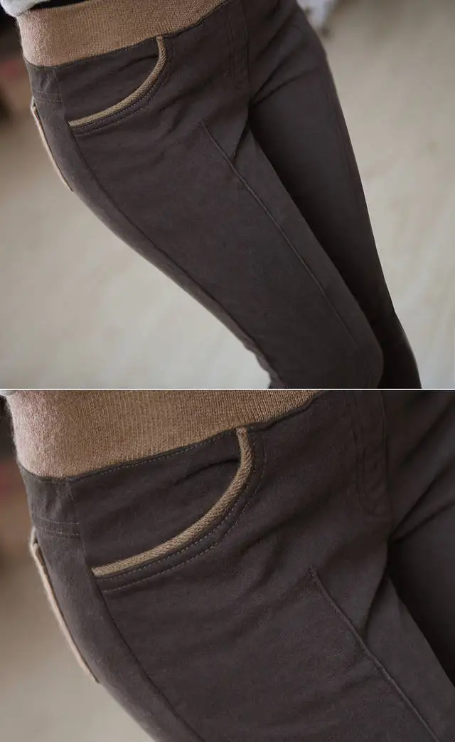 Зимние Теплые повседневные женские брюки из хлопка, тянущиеся, с высокой эластичной талией, для девушек, толстые, панельные, узкие брюки размера плюс S-4XL, 6517 50