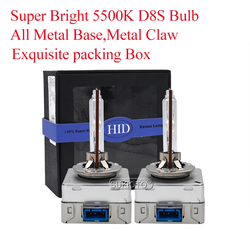 SUKIOTO Original 2PCS Super Brightness 35W 55W D8S Xenon HID Bulb Car Styling Metal Holder 5500K White D8S HID Headlight Bulbs (3)