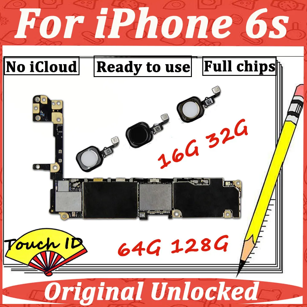 Для iPhone 6S 4,7 ''оригинальная материнская плата без iCloud разблокировка 16G 32G 64G 128G разблокированная материнская плата с сенсорным ID