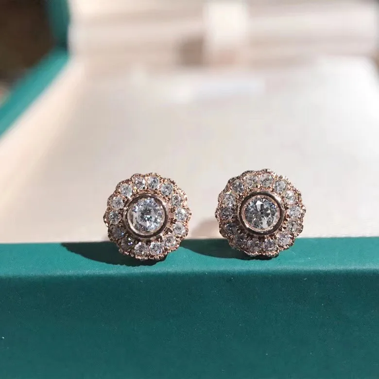 Круглые хорошие свободные 0.13ct алмазные серьги 18K белое золото цветок серьги гвоздики для женщин ювелирные изделия с бриллиантами
