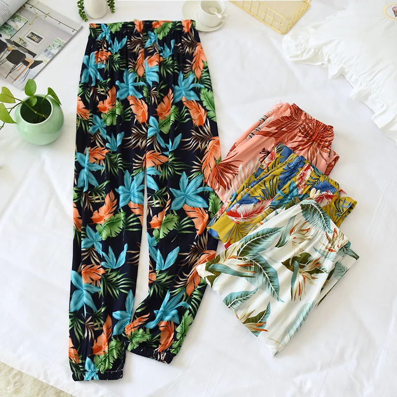 2020 New Spring Sleep Bottoms Ladies Cotton Trousers Summer Floral Home Pants Women Soft Pajamas Casual Pajama | - Цена: 774,78 руб.