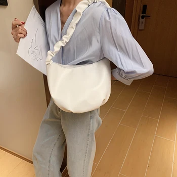 

Youth Ladies Simple Versatile Bag Women Small Evening Clutch Pleated Solid Shoulder Handbag Daily Elegant Totes