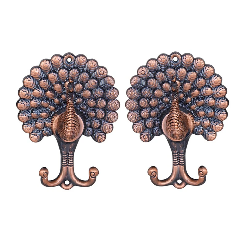 

1 Pair of Vintage Peacock-Pattern Drapery/Curtain Holdbacks Tie Back Hooks---Antique Copper Color