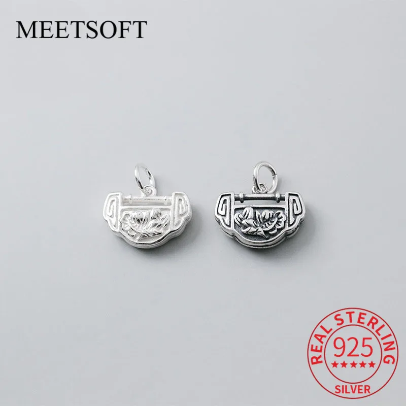 MEETSOFT Retro 925 Sterling Silver longevity lock Charms of DIY Handmade Jewelry Necklace Deocration Bracelet Accessories | Украшения и