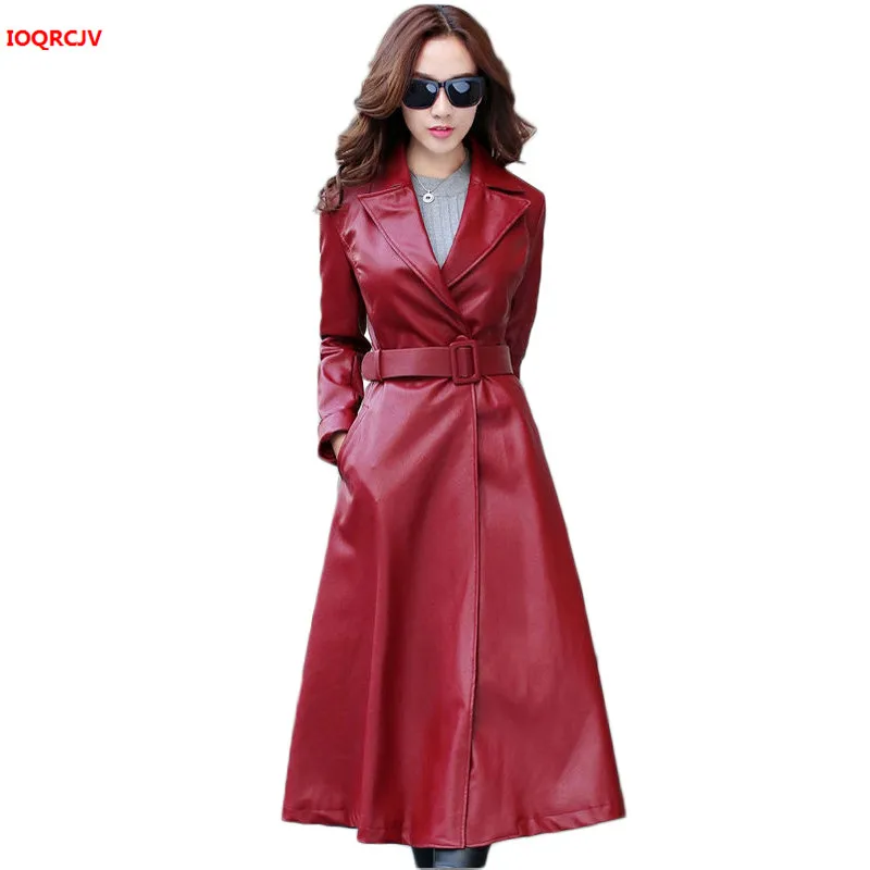

Women Winter Thick Long Leather Coat Long Sleeve Waist Strap Pocket Female Jacket Plus Cotton Women's Pu Leather Jacket W1432