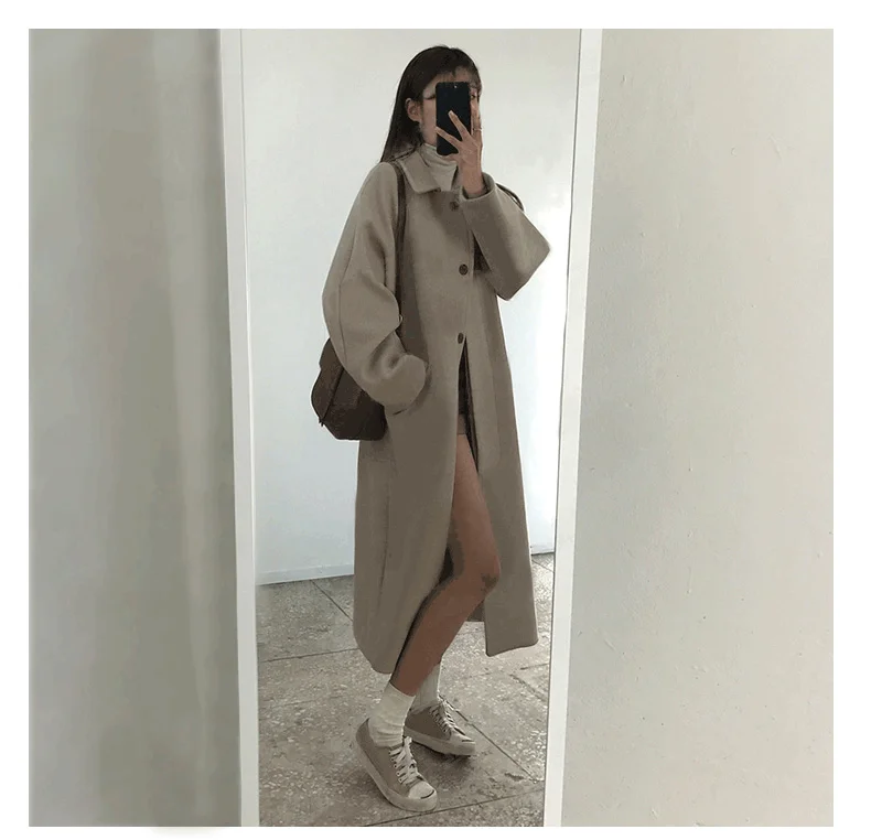 Heydress осеннее зимнее шерстяное пальто простое однотонное однобортное женское длинное шерстяное пальто с отложным воротником для отдыха