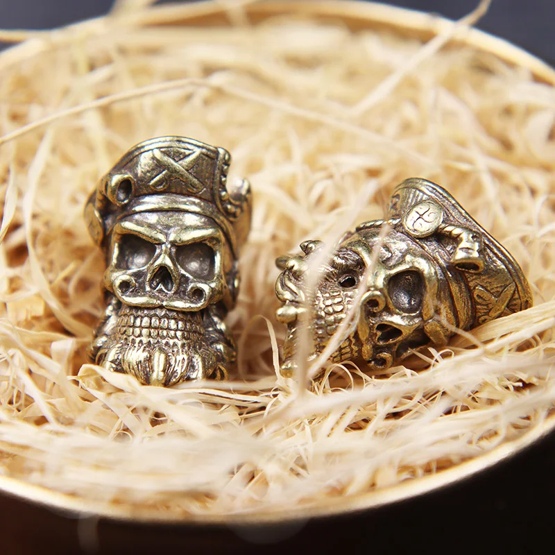 Bearded Pirate Skull Brass EDC DIY Knife Beads Lanyard Pendants Retro Color Outdoor Survival Tools Metal Paracord Bead Accessory