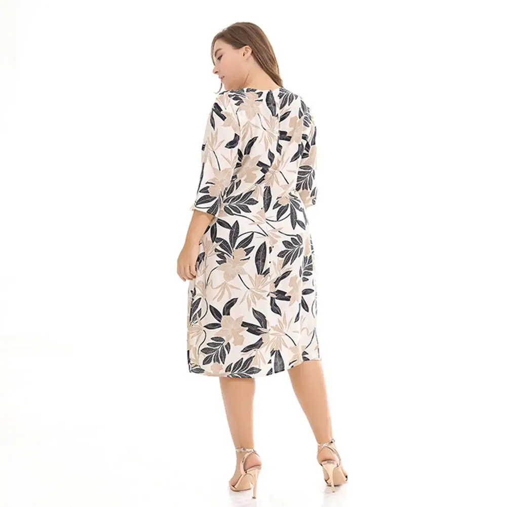 Yfashion лето мода женские платья Свободное Повседневное платье Летнее элегантное платье с принтом Хлопок Смесь платья большого размера
