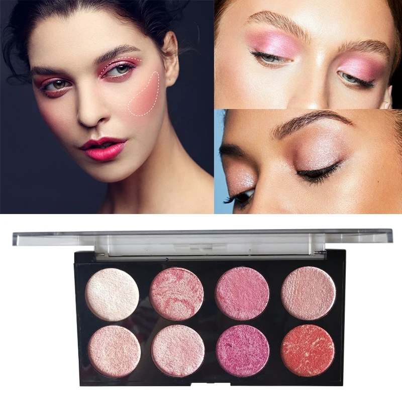 

Fashion Baked Blush Palette Long-lasting Shiny Brighten Skin Color Blush 8 Colors Luminous Blusher Contour Powder