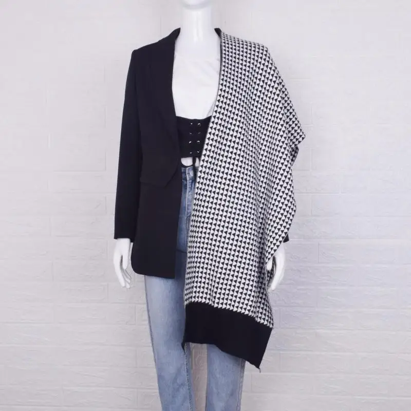 Women Blazer Asymmetric Ladies Black Blazer Coat Plaid Woolen Spliced Irregular Women's Suit Jacket Long Loose Woman Tops