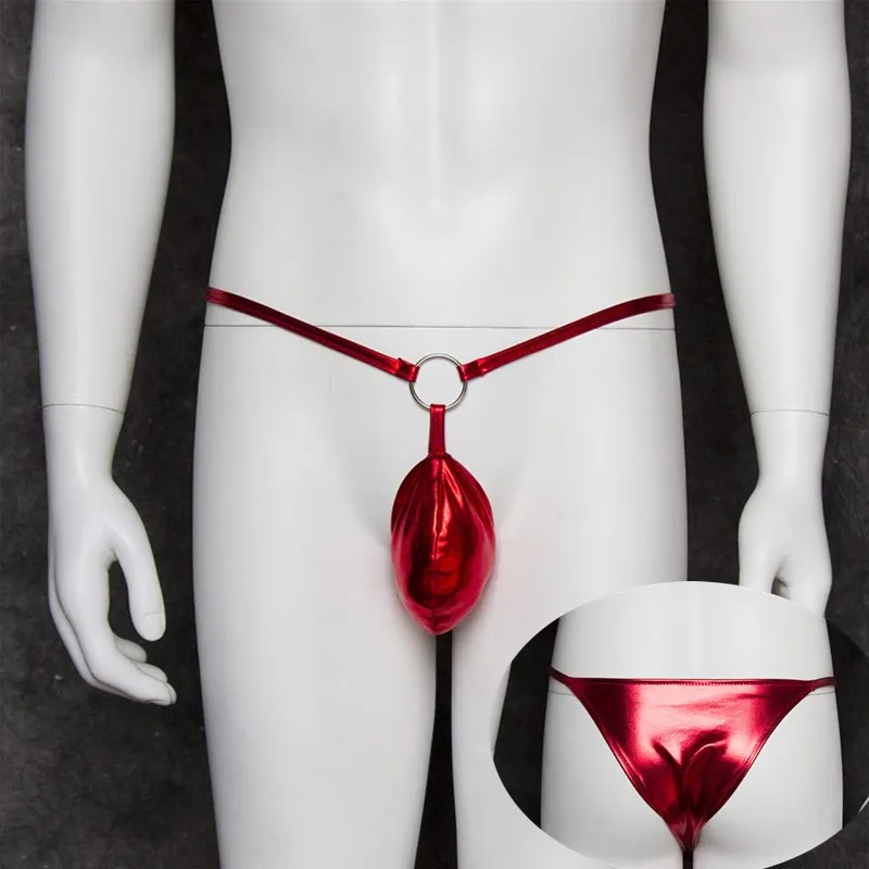 Male Latex Underwear Sexy Sissy Panties Patent Leather Fetish Men's Penis Pouch G Strings BDSM Gay Crotchless Panties for Sex