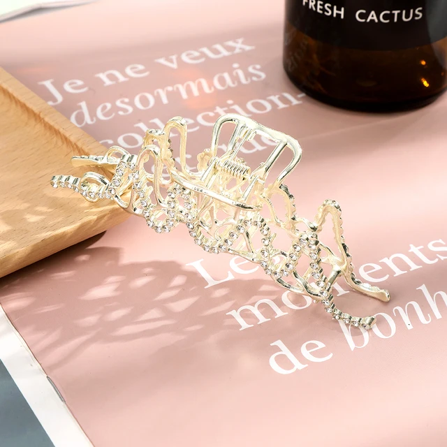 AWAYTR Rhinestone Metal Hair Claw Crab Clip For Women Girls Shiny Barrette Hairpin Crystal Pearl Hair Accessories Jewelry Gift CB0931A 11cm