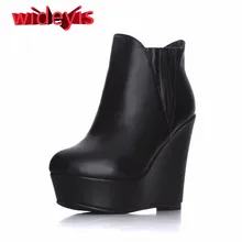 Shoes woman WIDEYIS winter boots women's ankle high slope with new platform round head fashion leather boots / size 33-39