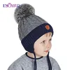 ENJOYFUR Winter baby Hats Real Fox Fur Pompom Hat Knitted Boy Cap Cotton Protect The Ears Hat Warm Thick Kids Beanies ► Photo 1/6