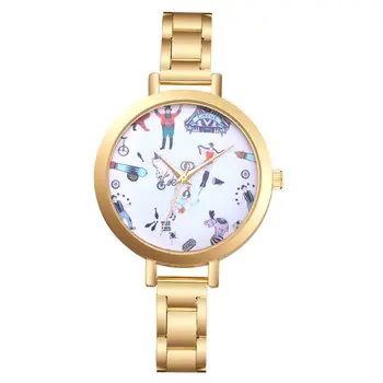 

Quartz Watch for Women Water Resistant Steel Strap Simple Pattern Lady Analog Quartz Reloj femen