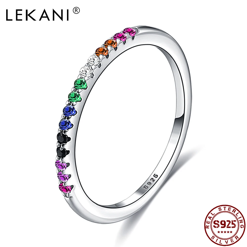 LEKANI Rainbow Color Finger Silver Rings For Women And Girls Wedding Sterling Silver 925 Ring Fine Jewelry Gifts For Friends