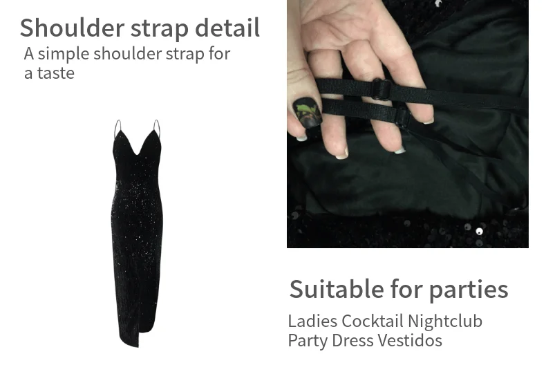 Feitong платье с глубоким v-образным вырезом и пайетками, женское платье без рукавов с рюшами, черные длинные платья, Дамское коктейльное платье для ночного клуба, платье для вечеринки, vestidos