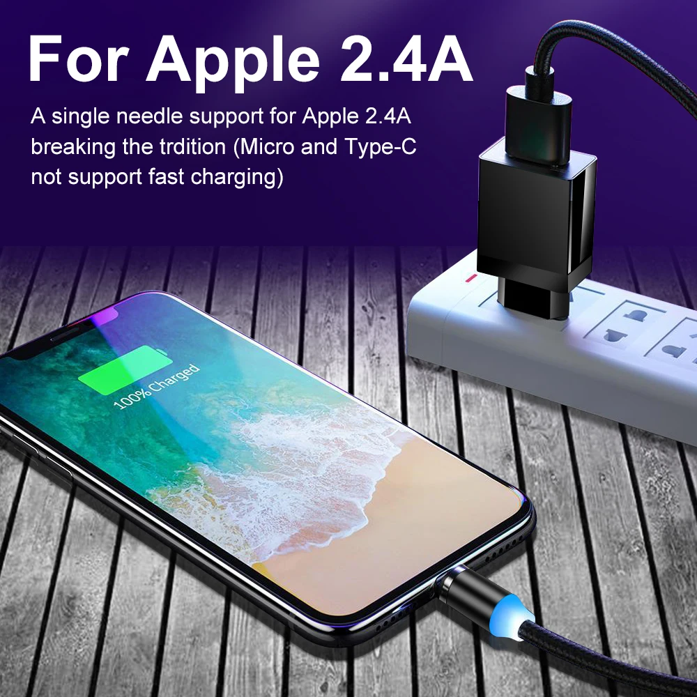 Магнитный зарядный кабель Tisluo Micro USB Type C для быстрой зарядки iPhone Xiaomi Samsung Huawei 1 м