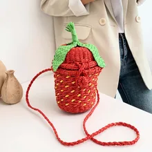 Клубничная Соломенная Сумка-ведро, тканый ротанг, Милая женская пляжная сумка, сумка-мессенджер в богемном стиле, сумка через плечо, Kawaii, сумки-шопперы