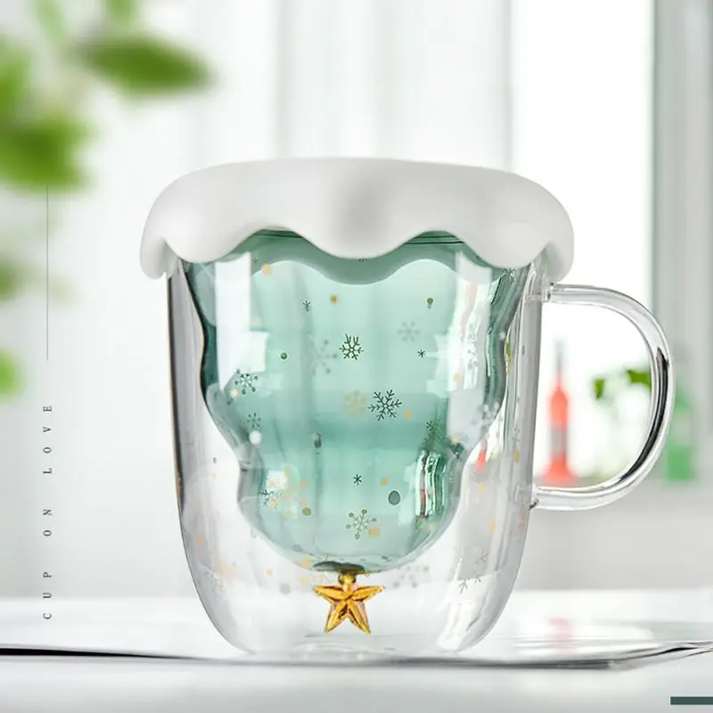 

300ml Christmas Tree Double Layer Glass Mug Heat Insulating Handle Cup Resistant Milk Tea Coffee Cup Creative Christmas gifts
