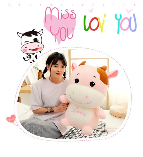 Fancytrader 24'' Lovely Plush Soft Stuffed Giant Animal Milk Cow Toy Big Plush Cow Doll Nice Gift For Kids 60cm 2 Colors (19)
