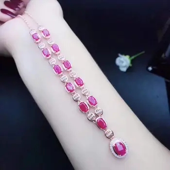 شراءالطبيعية روبي الحقيقي قلادة مع قلادة شحن مجاني 925 فضة الطبيعية ريال روبي غرامة مجوهرات