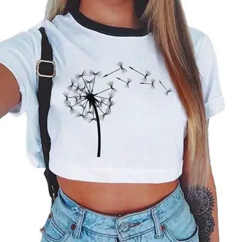 

Summer Women T Shirt Flower Dandelion Print Sexy Crop Top Tops Tshirt Fun Vogue Aesthetic Casual T-shirt Harajuku Cropped Tumblr
